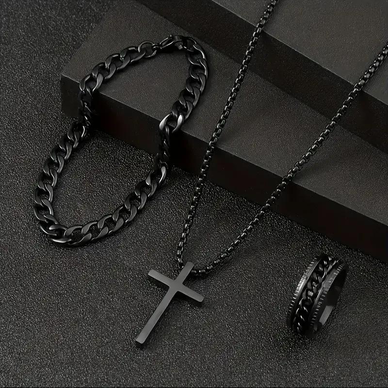 Mens  Womens Alloy Jewelry Set - Cross Pendant Necklace Bracelet  Ring for Daily Wear and Gifts