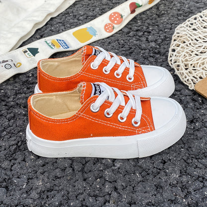 Kids White Low Top Canvas Sneakers - Fashionable Casual Shoes for Boys and Girls