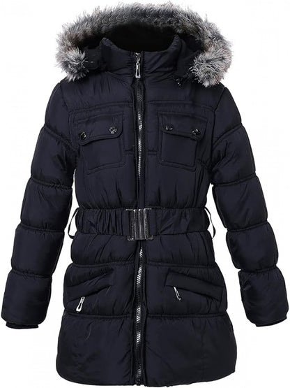 Cozy & Stylish Girls' Hooded Puffer Jacket - Soft, Warm Polyester with Mesh Lining, Machine Washable - Perfect for All Seasons