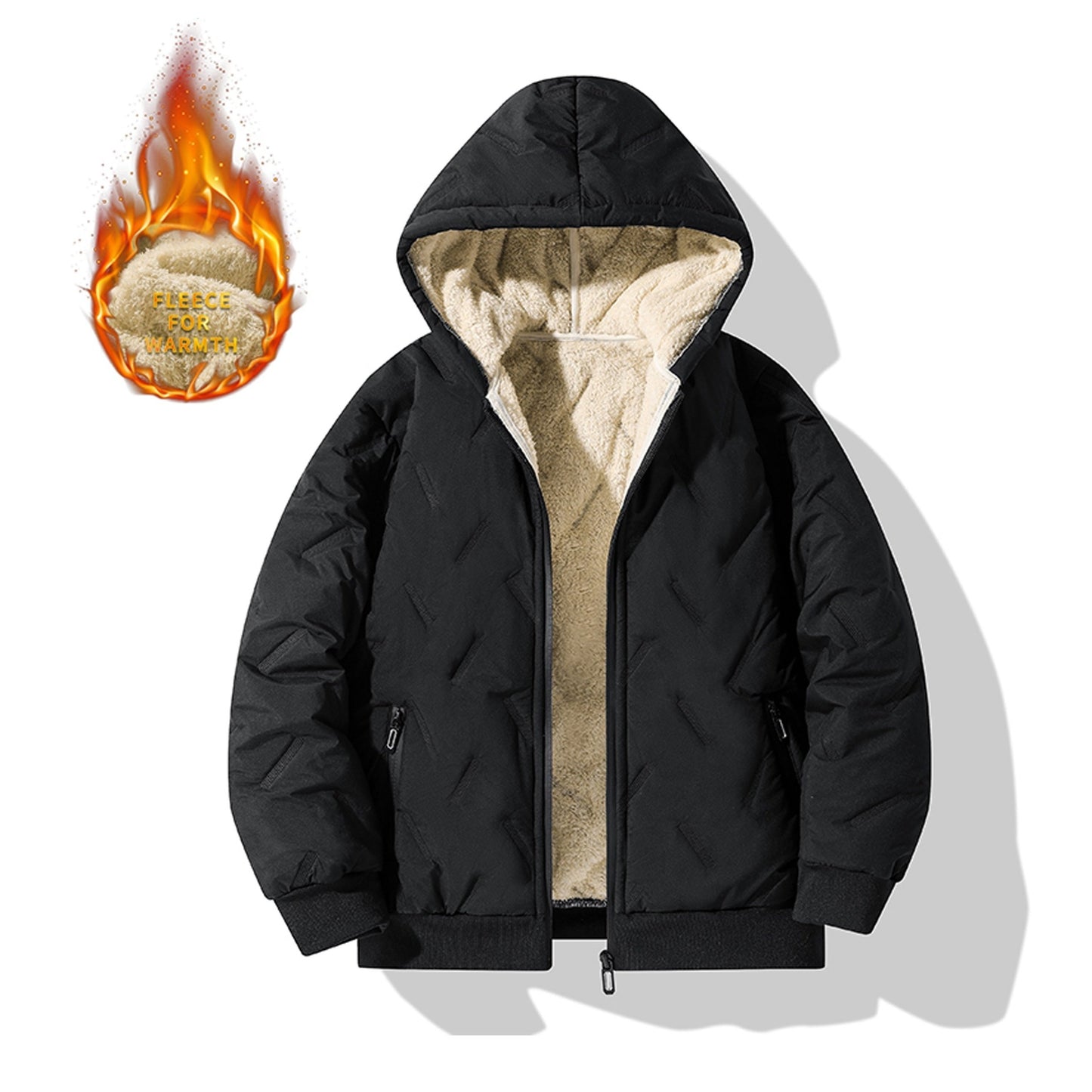 Boy's Thermal Lined Puffer Hooded Coat Plus Velvet Warm Zipper Comfy Loose Fall Winter Jacket