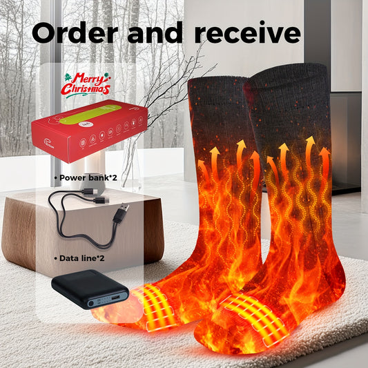 Men'S Women'S Heating Socks, Electric Heating Socks With Two 5000 MAh Power Banks, Winter Ski Heating Socks, Suitable For Winter Outdoor, Skiing, Hiking, Hand Washable, Valentine'S Day Gifts