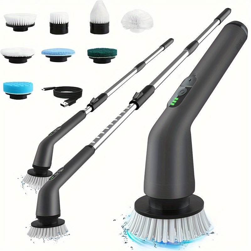 1pc Cordless Electric Rotary Scrubber Pro with 7 Interchangeable Brush Heads, Dual Speed, Telescopic Handle, Battery Level Indicator, USB Rechargeable 2000mAh Lithium Battery, Medium Firmness, Reusable Attachment for Kitchen, - ZOOMNSTORE