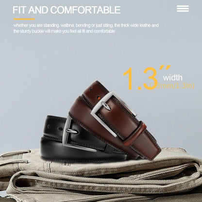 2PC YOORAN Mens Formal Wear Belt-Leather Single Pin Buckle Belt1 3/ 8 - Suitable for Men's Suits, Jeans, Uniforms