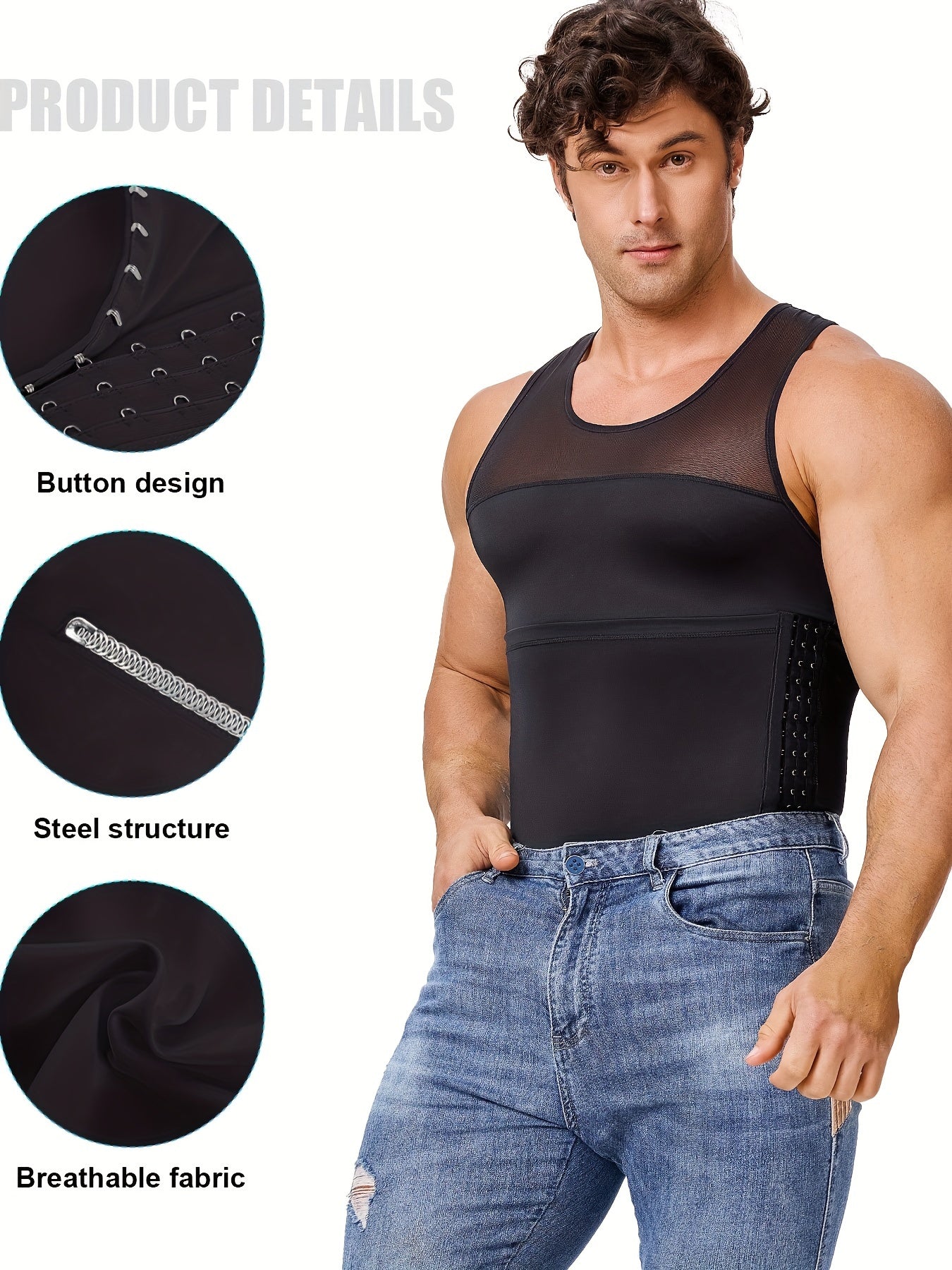 Adjustable Compression Vest For Back Support - Mens Shapewear With Hooks For Tummy Control And Body Shaping