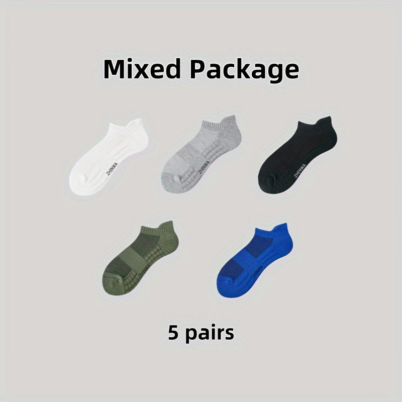 5 Pairs Pure Cotton Unisex Boat Socks - Breathable Outdoor Sports Socks with Towel Bottom - Casual Ankle Socks for Spring/Summer