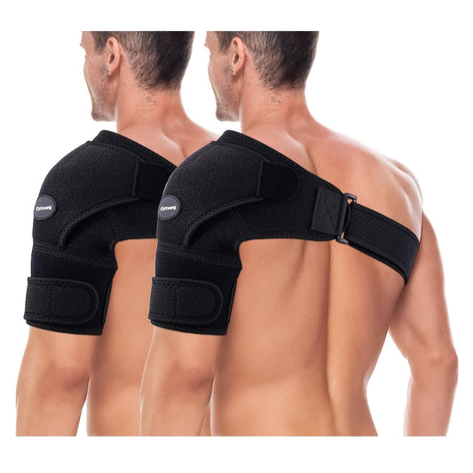 1/2 Pack Recovery Shoulder Brace for Men and Women, Shoulder Stability Support Brace, Adjustable Fit Sleeve Wrap, Relief for Shoulder Injuries and Tendonitis, One Size Regular, Black