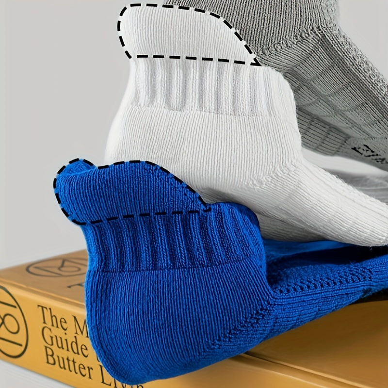 5 Pairs Pure Cotton Unisex Boat Socks - Breathable Outdoor Sports Socks with Towel Bottom - Casual Ankle Socks for Spring/Summer