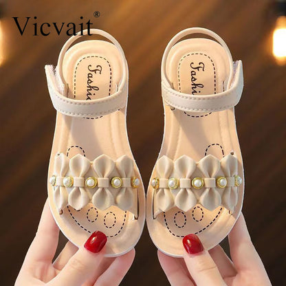 Vicvait Girls' Sandals 2024 $ummer New Small and Medium sized Children'S ShoesLittle Girl Soft Sole Anti slip Baby Princess Shoes