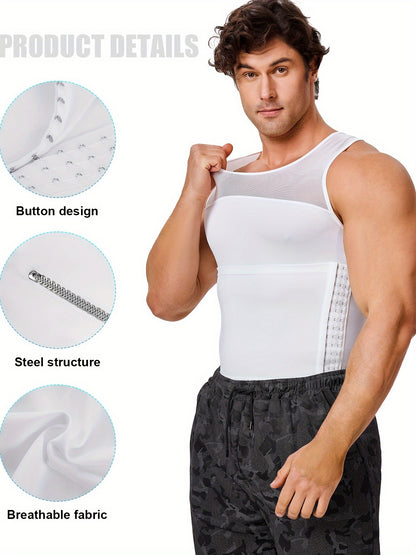 Adjustable Compression Vest For Back Support - Mens Shapewear With Hooks For Tummy Control And Body Shaping