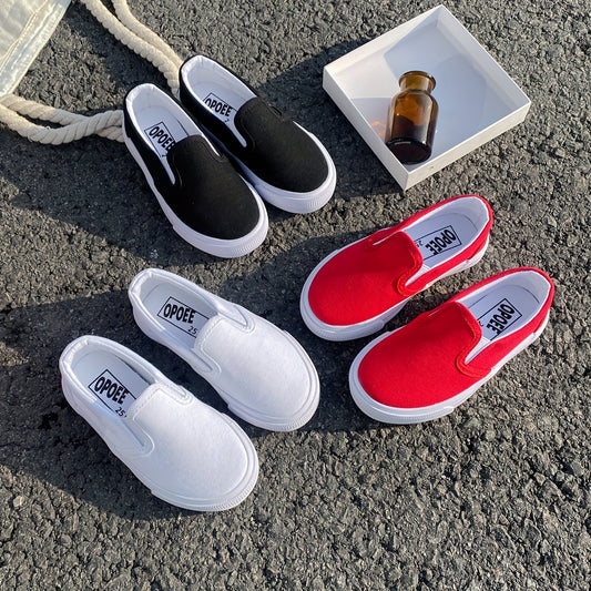 White Skateboarding Shoes - Slip-On Canvas Sneakers for Kids