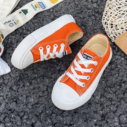 Kids White Low Top Canvas Sneakers - Fashionable Casual Shoes for Boys and Girls