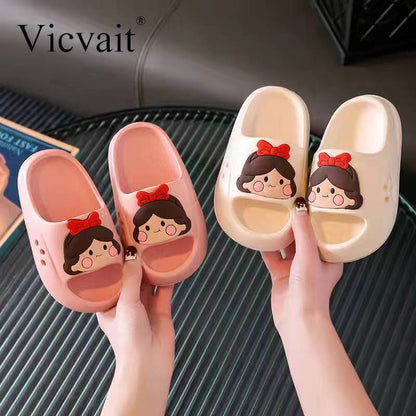 Girls Cartoon Princess Slippers - Non-Slip Pink Summer Sandals for IndoorOutdoor Use