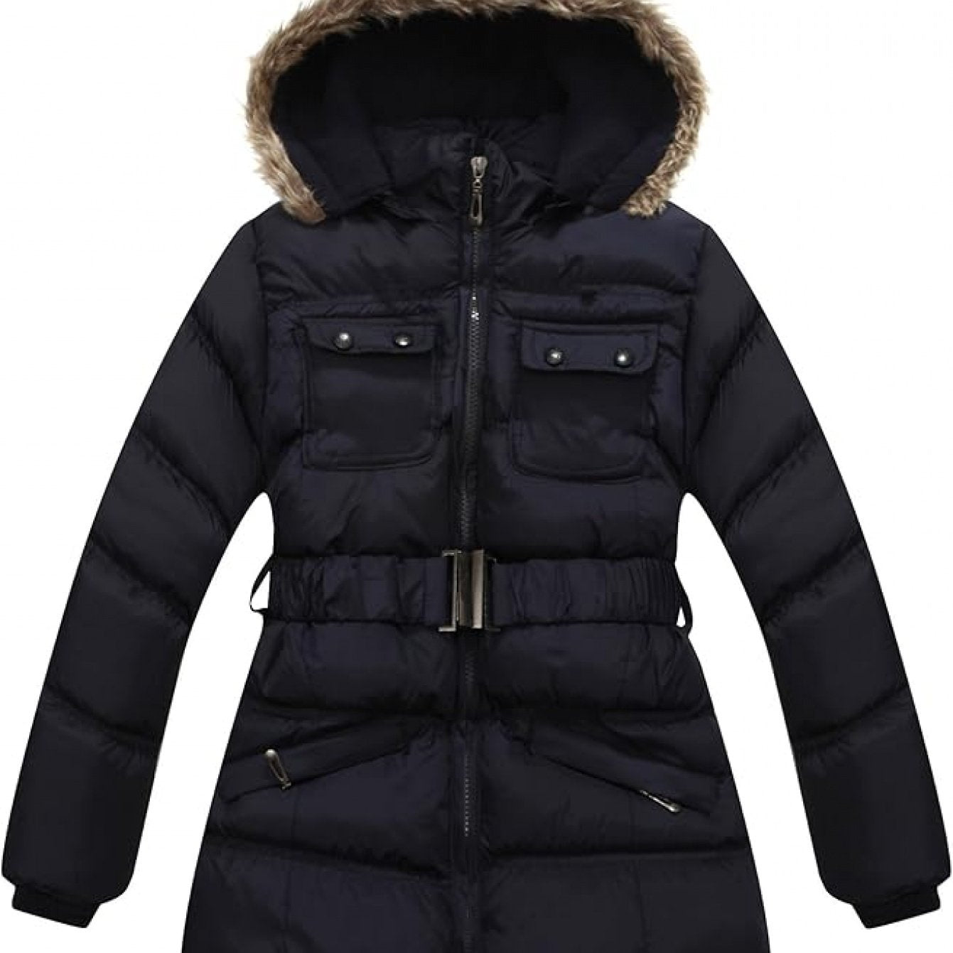 Cozy & Stylish Girls' Hooded Puffer Jacket - Soft, Warm Polyester with Mesh Lining, Machine Washable - Perfect for All Seasons