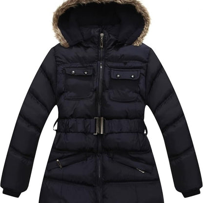 Cozy & Stylish Girls' Hooded Puffer Jacket - Soft, Warm Polyester with Mesh Lining, Machine Washable - Perfect for All Seasons