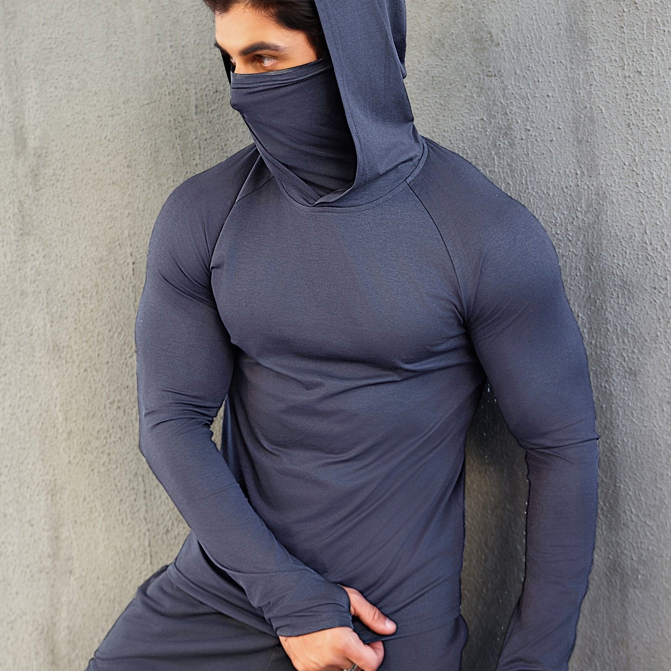 Men's Fitness Quick-Drying Hoodies With Face Mask, Compression Sweatshirts For Spring & Autumn, Men's Shapewear