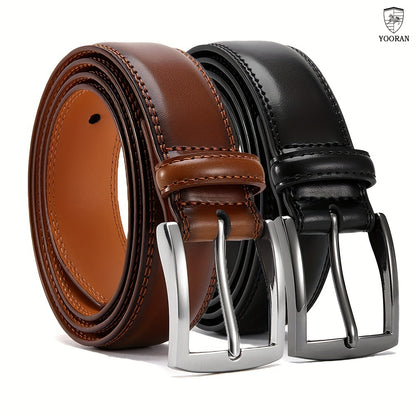 2PC YOORAN Mens Formal Wear Belt-Leather Single Pin Buckle Belt1 3/ 8 - Suitable for Men's Suits, Jeans, Uniforms