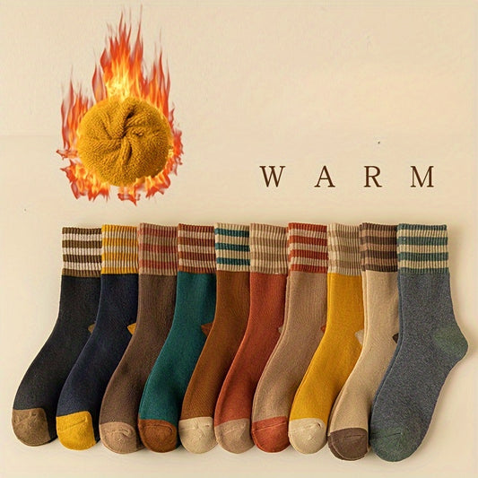 10 Pairs Of 10 Colors 2024 Autumn And Winter Trendy Socks For Men In Ins Style, Mid Length Men's Socks, Cotton Socks, Women's Socks, Couple Socks, Warm Socks, Home Socks, Sleep Socks, Suit Socks