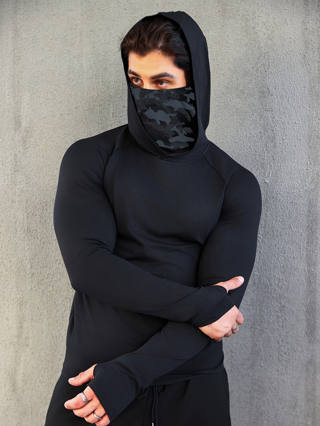 Men's Fitness Quick-Drying Hoodies With Face Mask, Compression Sweatshirts For Spring & Autumn, Men's Shapewear