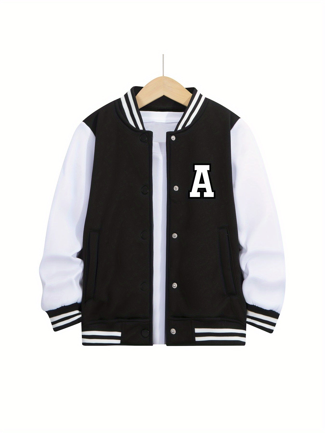 Boys' 2pcs Set: Letter A Print Varsity Jacket & Joggers - Cozy Fleece, Striped Baseball Collar Outfit for Fall/Winter, Perfect for Outdoor