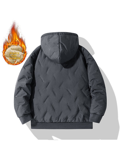 Boy's Thermal Lined Puffer Hooded Coat Plus Velvet Warm Zipper Comfy Loose Fall Winter Jacket