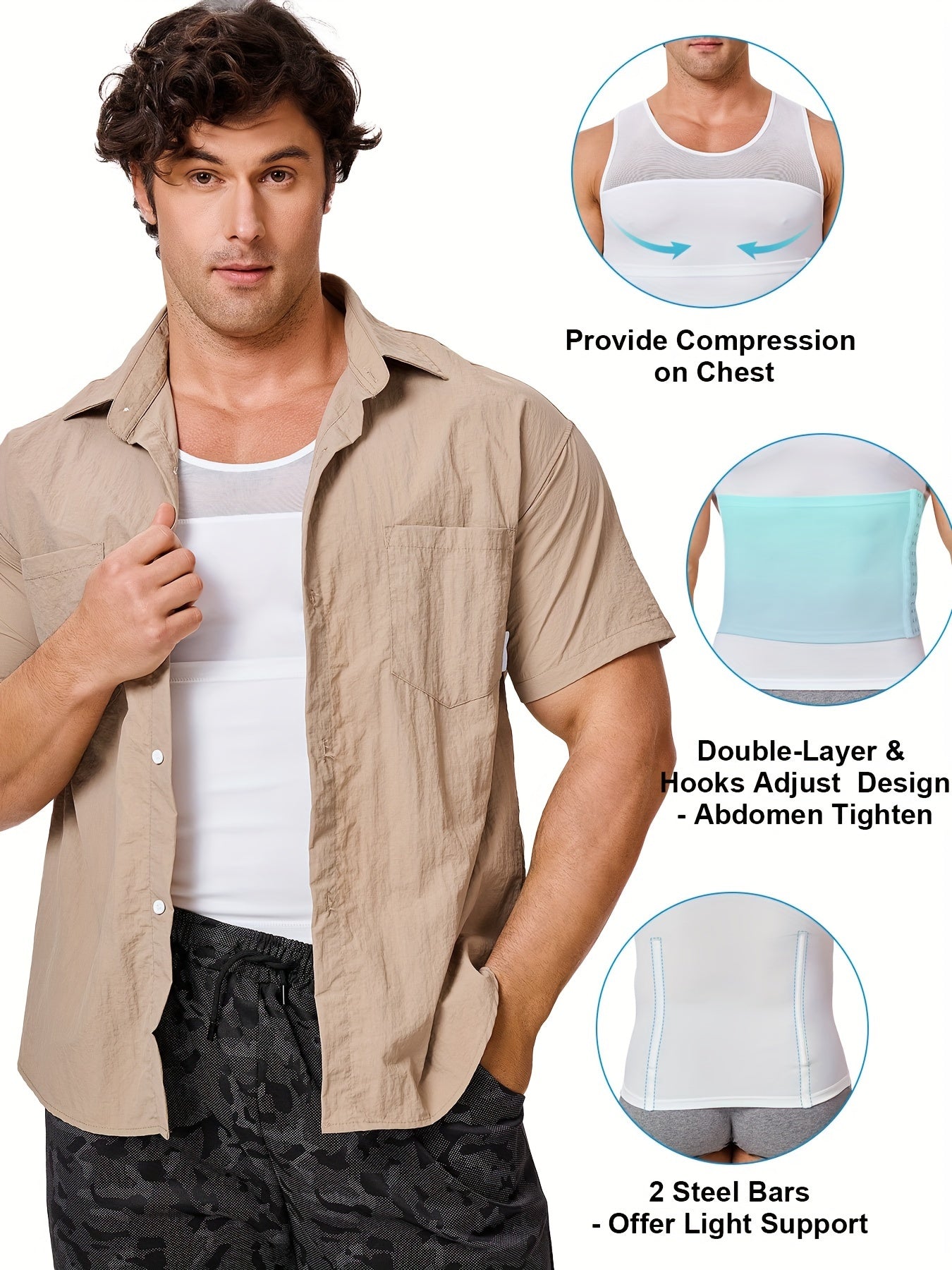 Adjustable Compression Vest For Back Support - Mens Shapewear With Hooks For Tummy Control And Body Shaping