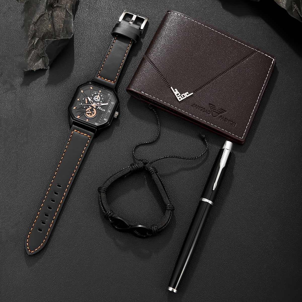 Mens Classic Fashion Set - Quartz Watch Wallet Bracelet Pen