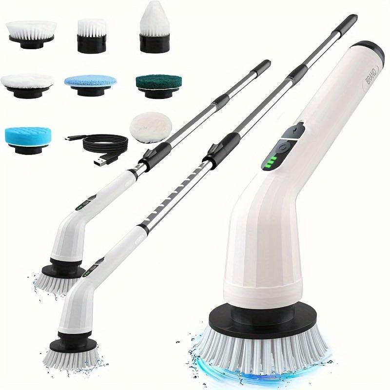 1pc Cordless Electric Rotary Scrubber Pro with 7 Interchangeable Brush Heads, Dual Speed, Telescopic Handle, Battery Level Indicator, USB Rechargeable 2000mAh Lithium Battery, Medium Firmness, Reusable Attachment for Kitchen, - ZOOMNSTORE