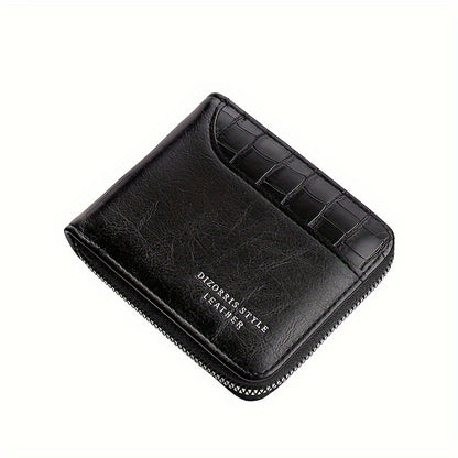 Black Wallet Men&#39;s Short Retro Anti-theft Wallet Card Holder Zipper Coin Purse