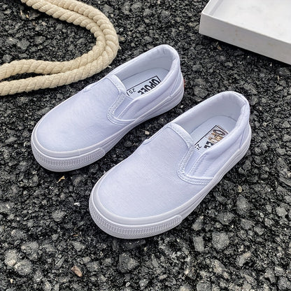 White Skateboarding Shoes - Slip-On Canvas Sneakers for Kids