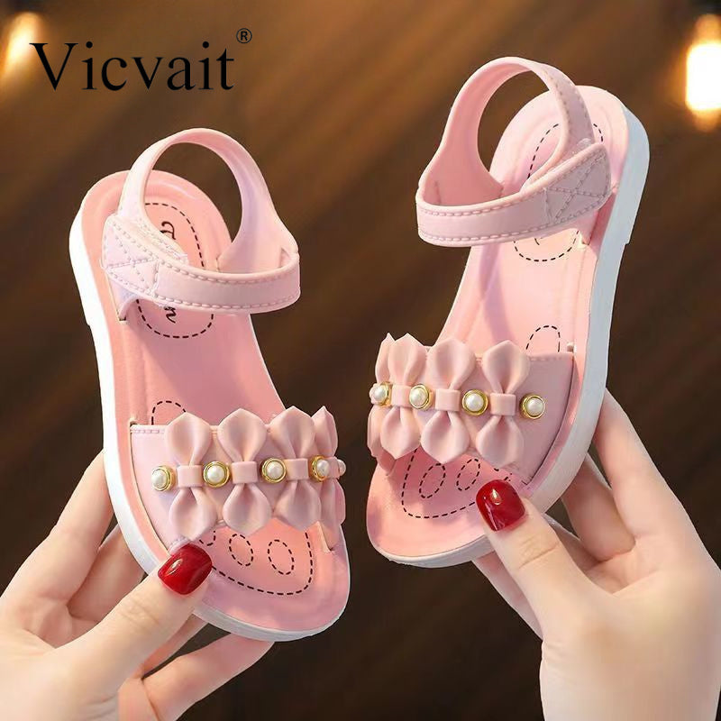 Vicvait Girls' Sandals 2024 $ummer New Small and Medium sized Children'S ShoesLittle Girl Soft Sole Anti slip Baby Princess Shoes