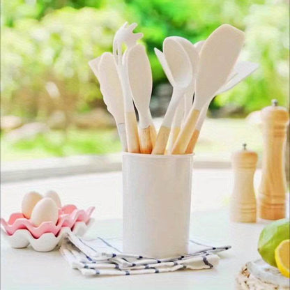 12-Piece Premium Non-Stick Silicone Kitchen Utensil Set with Ergonomic Wooden Handles - Durable, Heat-Resistant, Easy to Clean, and Safe for Cooking and Baking - Ideal for Back to School, Dorm Essentials, and Home Cooking Ent - ZOOMNSTORE