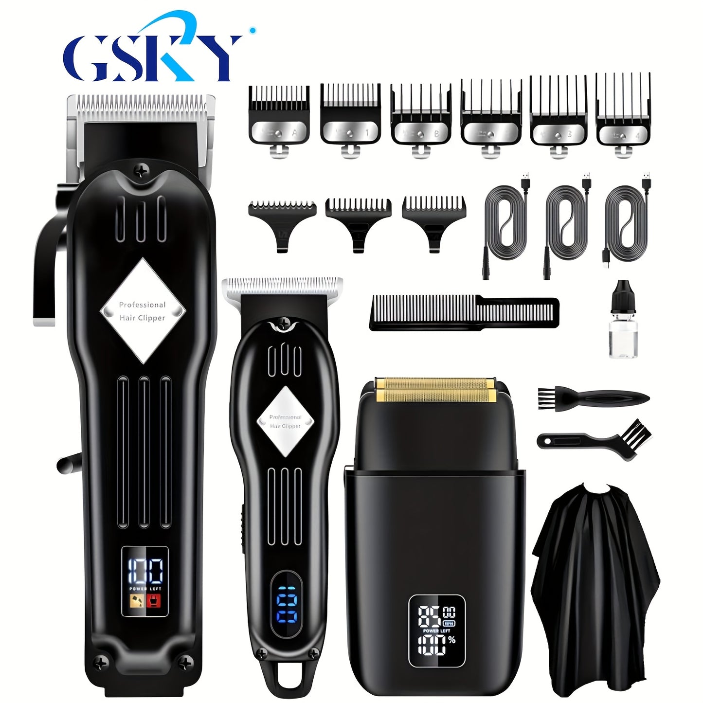 Cordless Mens Hair Clipper  Beard Trimmer - Rechargeable Grooming Set for Home  Barbershop