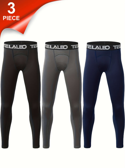 TELALEO 3 Pack Boys' Youth Compression Leggings Pants Tights Athletic Base Layer For Running Hockey Basketball