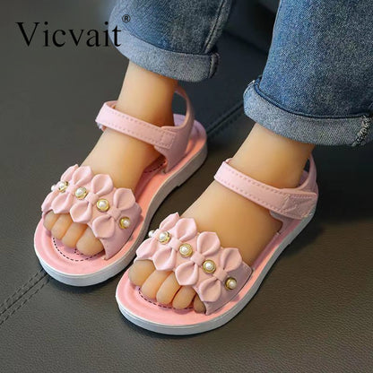 Vicvait Girls' Sandals 2024 $ummer New Small and Medium sized Children'S ShoesLittle Girl Soft Sole Anti slip Baby Princess Shoes