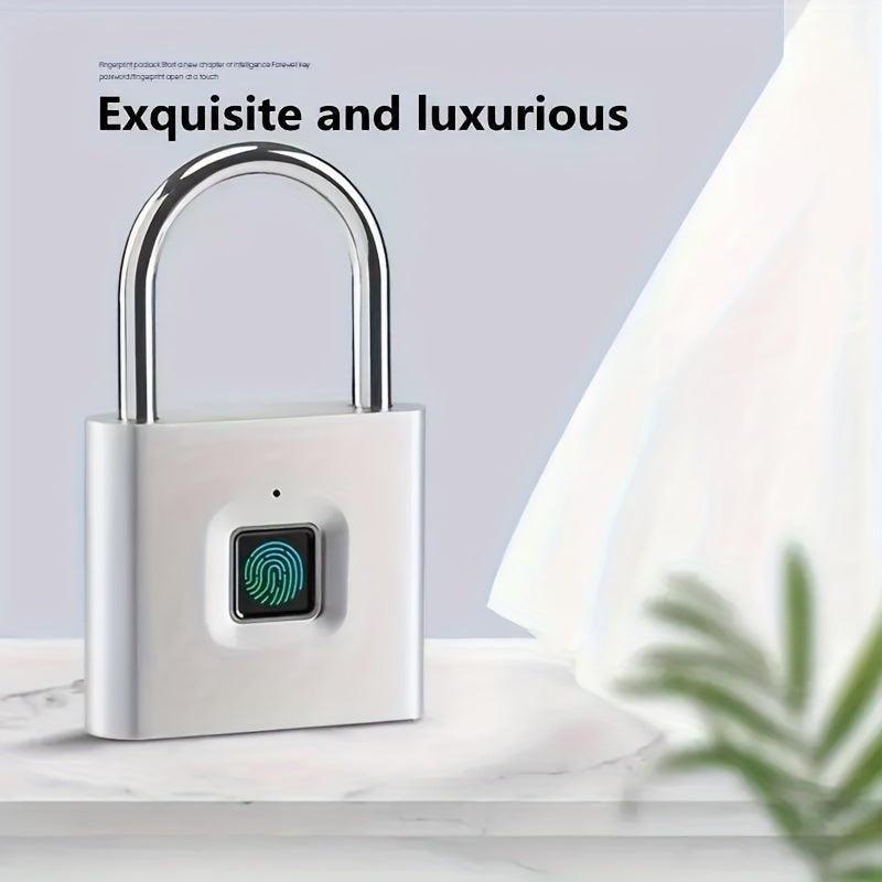 1pc Smart Fingerprint Padlock - Alloy Mini Biometric Security Lock with Quick Unlock, Anti-Theft Keyless Entry, USB Rechargeable Lithium Polymer Battery for Suitcase and Luggage