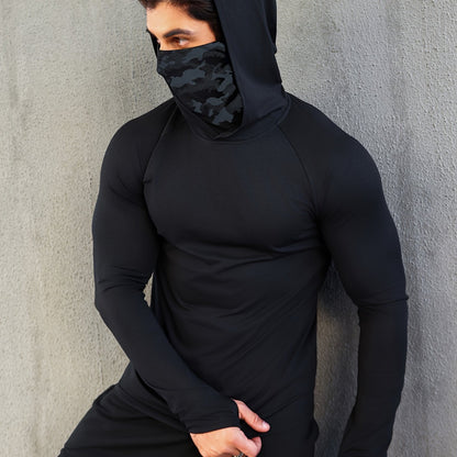 Men's Fitness Quick-Drying Hoodies With Face Mask, Compression Sweatshirts For Spring & Autumn, Men's Shapewear