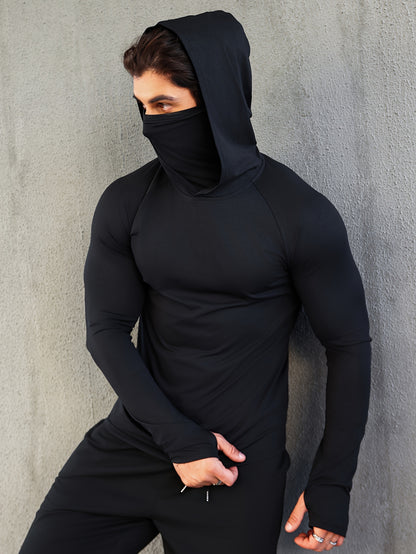 Men's Fitness Quick-Drying Hoodies With Face Mask, Compression Sweatshirts For Spring & Autumn, Men's Shapewear