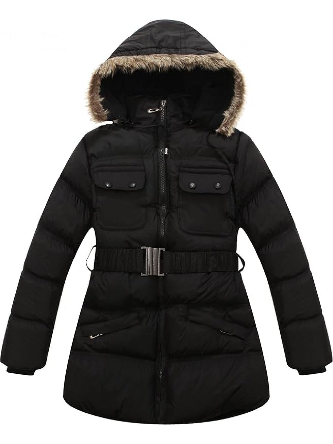 Cozy & Stylish Girls' Hooded Puffer Jacket - Soft, Warm Polyester with Mesh Lining, Machine Washable - Perfect for All Seasons