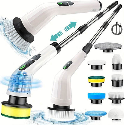 1pc Cordless Electric Rotary Scrubber Pro with 7 Interchangeable Brush Heads, Dual Speed, Telescopic Handle, Battery Level Indicator, USB Rechargeable 2000mAh Lithium Battery, Medium Firmness, Reusable Attachment for Kitchen, - ZOOMNSTORE