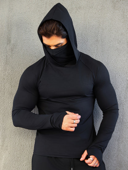 Men's Fitness Quick-Drying Hoodies With Face Mask, Compression Sweatshirts For Spring & Autumn, Men's Shapewear