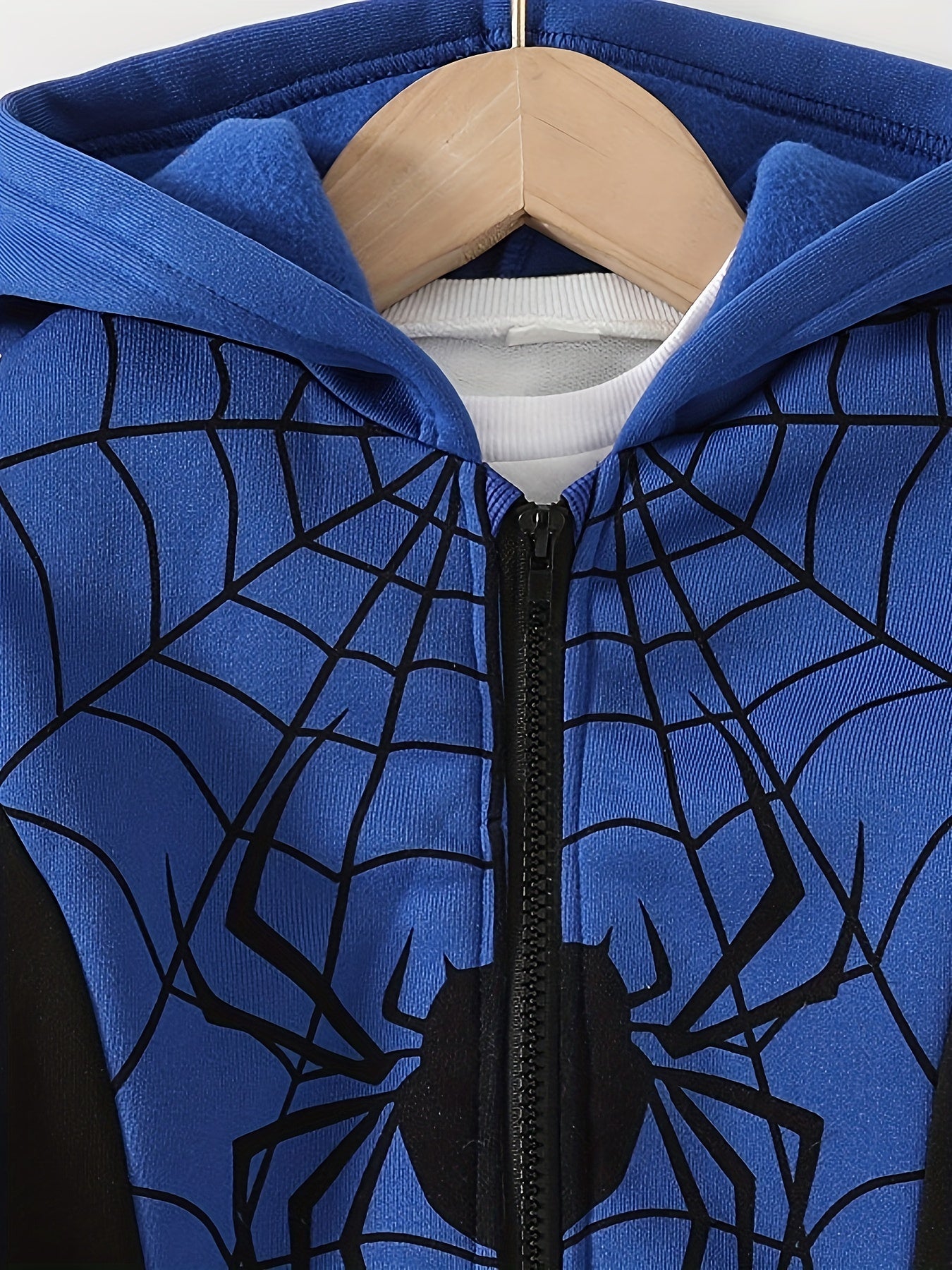 Autumn And Winter Zip Up Long Sleeve Spider Web Pattern Hooded Jacket - Boy's Coat