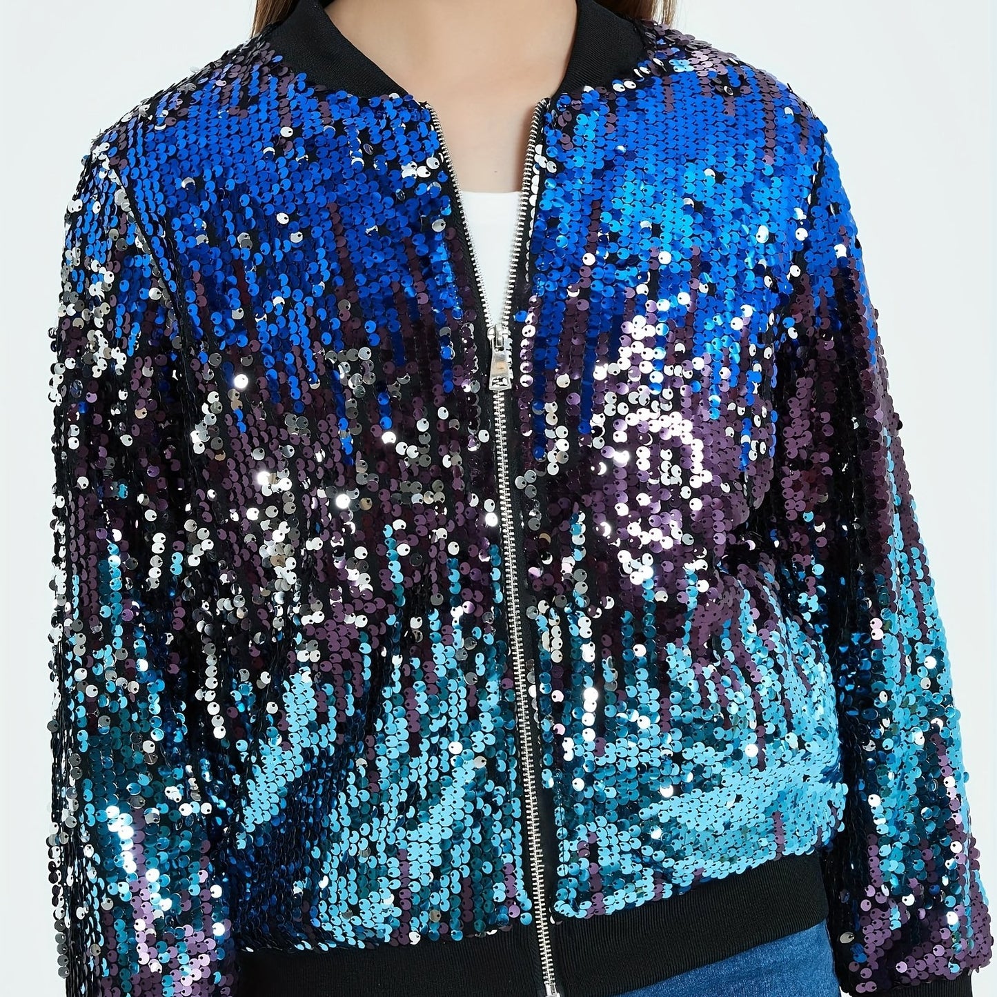 Lightweight Sparkle Mebius Girls Sequin Bomber Jacket - Zipper Long Sleeve with Pockets - For Kid 6-12Y