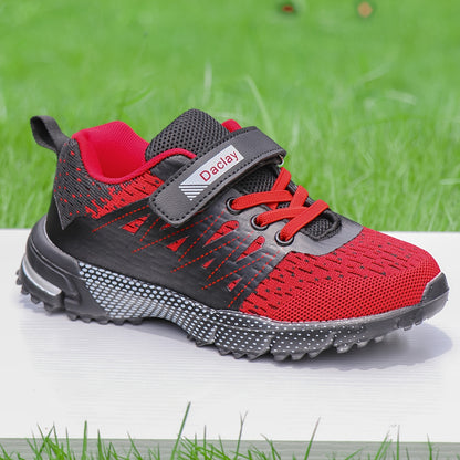 Casual Sports Shoes for Kids - Breathable Hook-and-Loop Closure Geometric Design for Running Hiking Basketball