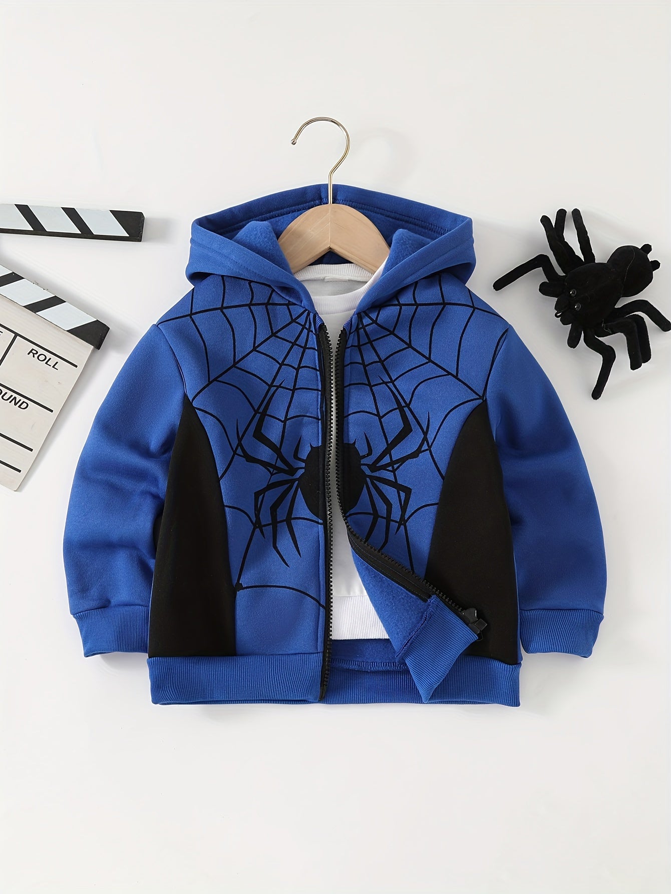 Autumn And Winter Zip Up Long Sleeve Spider Web Pattern Hooded Jacket - Boy's Coat