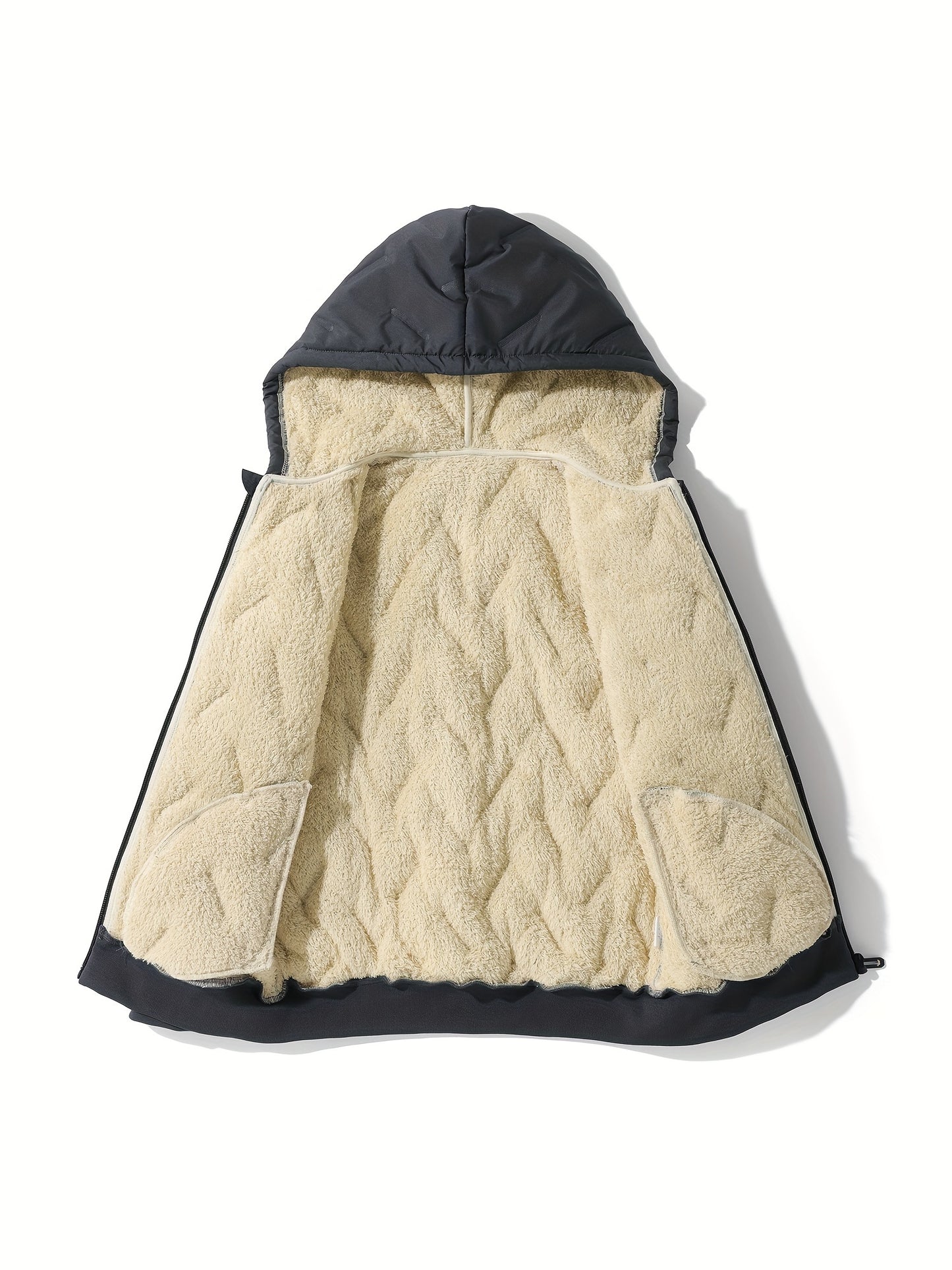 Boy's Thermal Lined Puffer Hooded Coat Plus Velvet Warm Zipper Comfy Loose Fall Winter Jacket