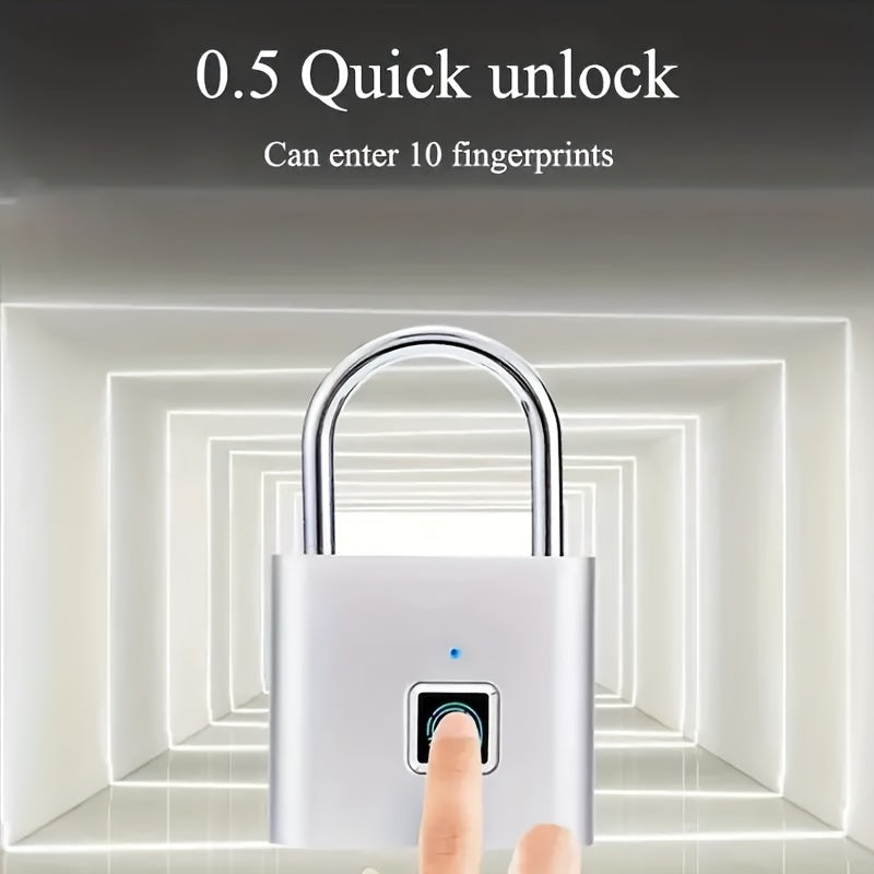 1pc Smart Fingerprint Padlock - Alloy Mini Biometric Security Lock with Quick Unlock, Anti-Theft Keyless Entry, USB Rechargeable Lithium Polymer Battery for Suitcase and Luggage