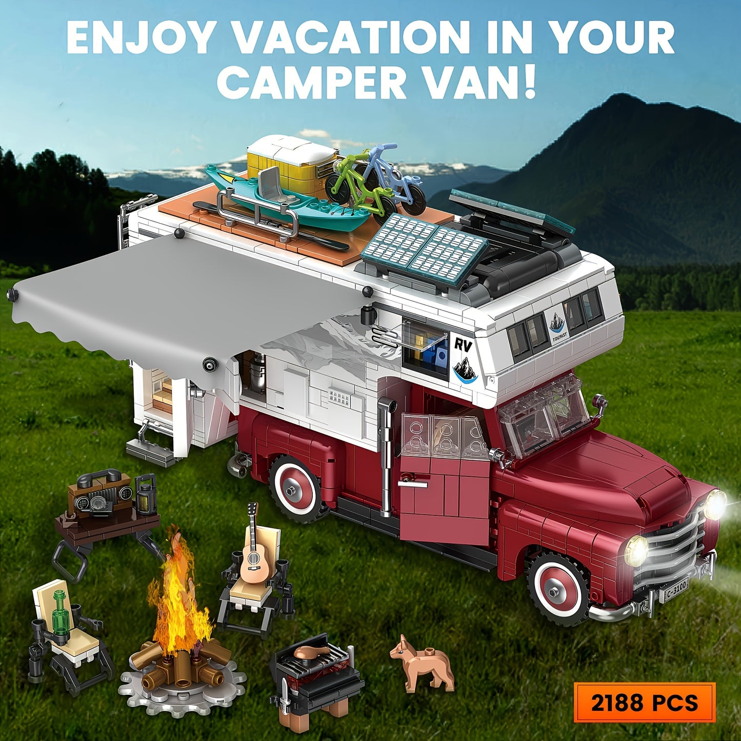 Camper Van Building Set - 2188 Pcs 2 in 1 Compatible with LEGO RVs  Pickup Trucks for Teens and Adults