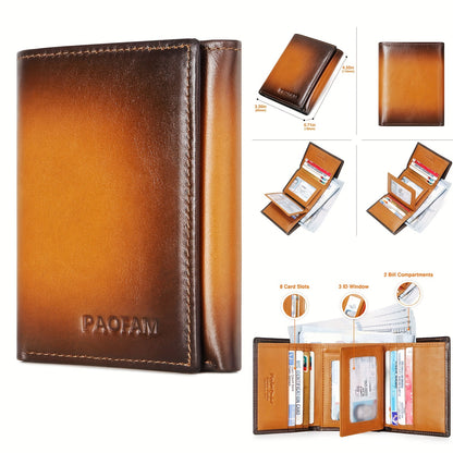 Slim Leather RFID Blocking Wallet for Men - 8 Card Slots 3 ID Windows 2 Bill Compartments