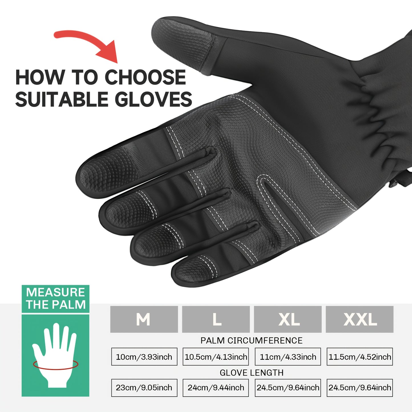 Unisex Warm Waterproof Touchscreen Gloves - Padded Non-slip Windproof Winter Gloves for Outdoor Sports