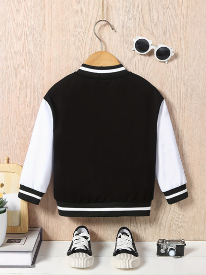 [For Kids Preppy Varsity Jacket] I AM A CHILD OF GOD Print Varsity Jacket For Kids, Preppy Style Bomber Jacket, Button Front Long Sleeve Coat, Boy's Clothes For Spring Fall Outdoor